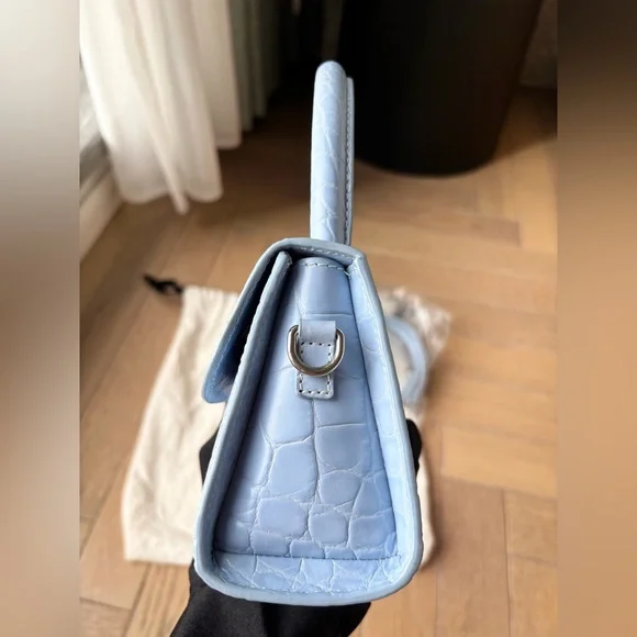BY FAR Mini Sky Blue Croco Embossed Leather Bag